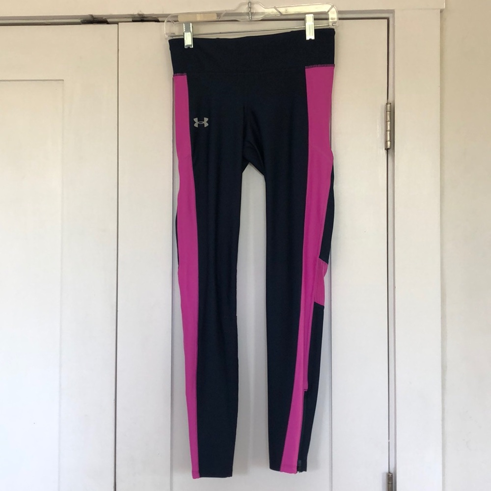Navy blue and pink/purple under armour yoga pants